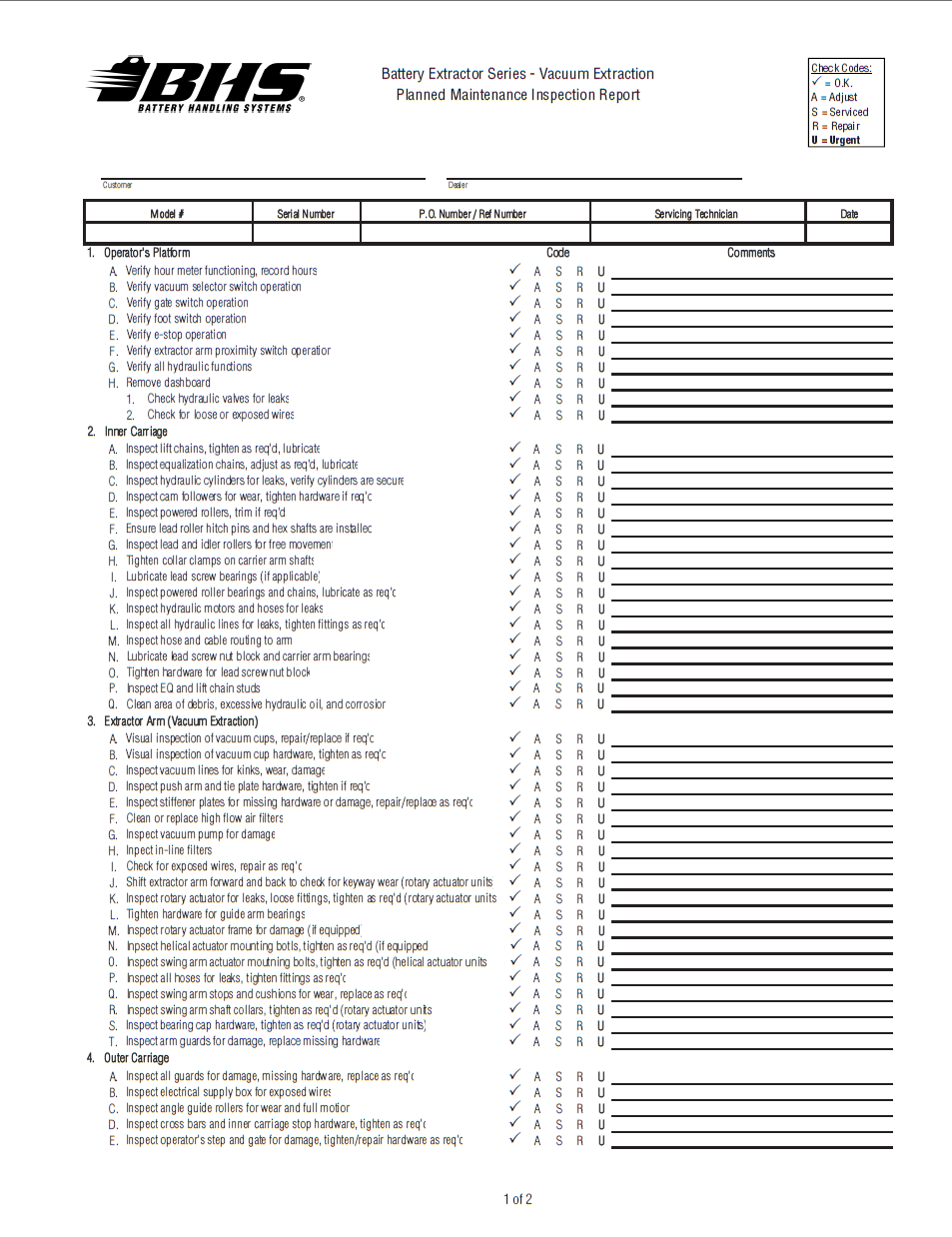 Battery Extractor Series - Vacuum Extraction Planned Maintenance Inspection Report Page1