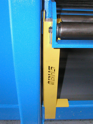 Roller bed firmly seated against all four stops