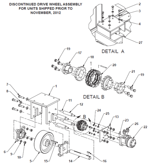 BE-SL & BE-DS Discontinued Drive Wheel Assembly (Prior to November 2012)