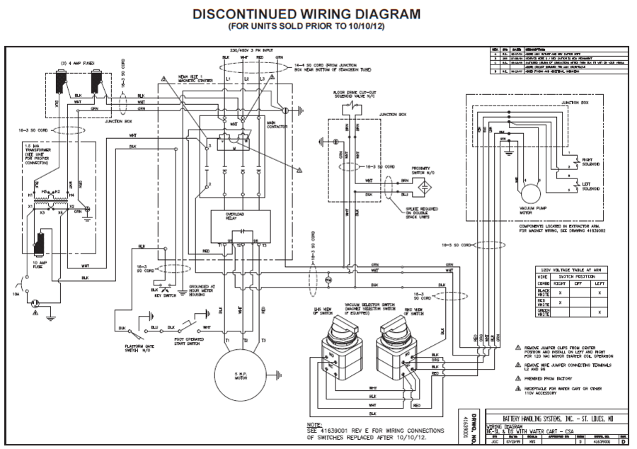 Discontinued BE-SL and BE-DS with Water Cart Wiring Diagram