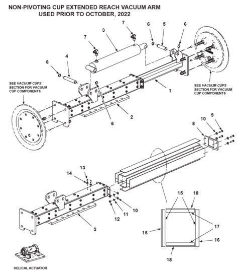 BE-SL & BE-DS Non-Pivoting Cup Extended Reach Vacuum Arm (Helical Actuator)